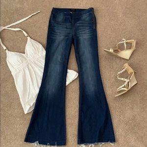 Distressed Flare Side-Zip Jeans